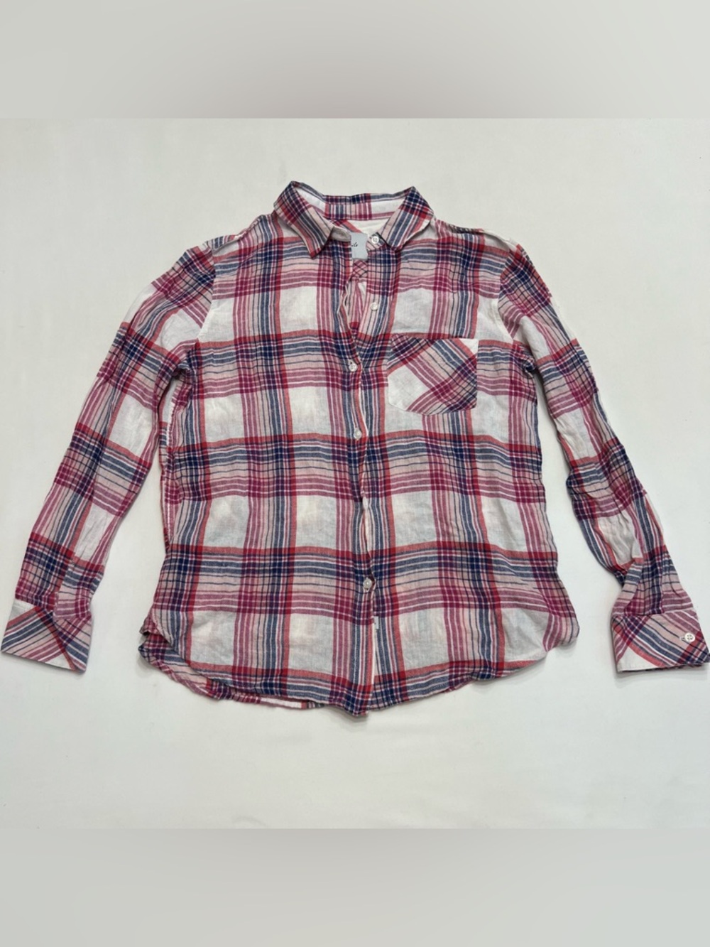 Rails Linen Plaid Button Down Shirt Sz Small Charli White Peach Fuchsia